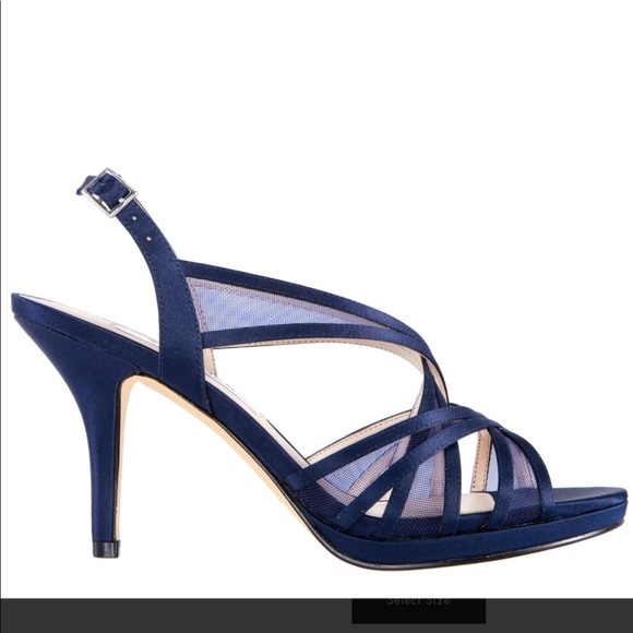 Nina Bess navy blue luster satin and mesh dressy sandals / heels Size 8 - Picture 1 of 14